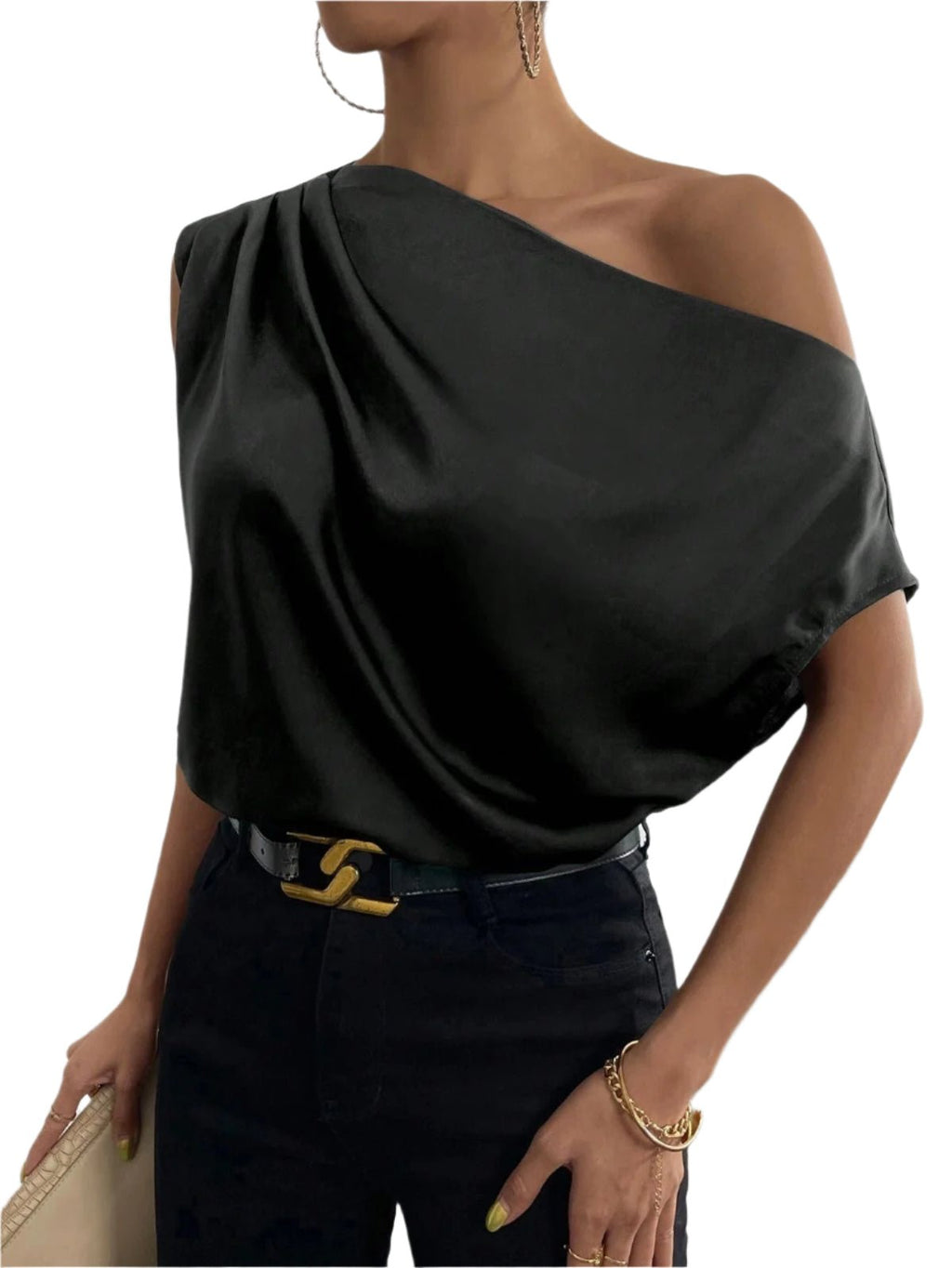 Satin Off-Shoulder Asymmetrical Blouse – Elegant & Stylish