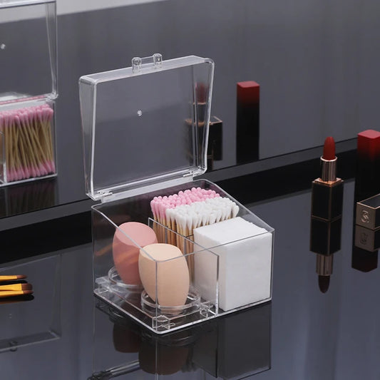 Acrylic Cotton Swab Holder - Clear & Portable Makeup Organizer