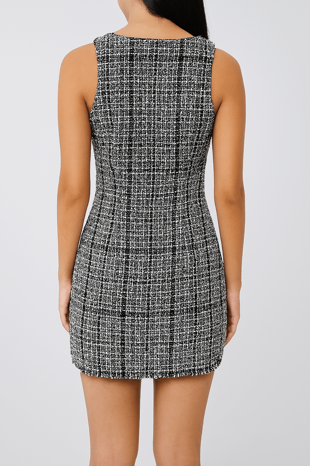 Petite Chic Tweed Panel Dress – Elegant Contrast Look