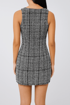 Petite Chic Tweed Panel Dress – Elegant Contrast Look