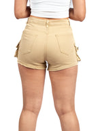 Beige High-Waisted Utility Shorts with Side Pockets XD124