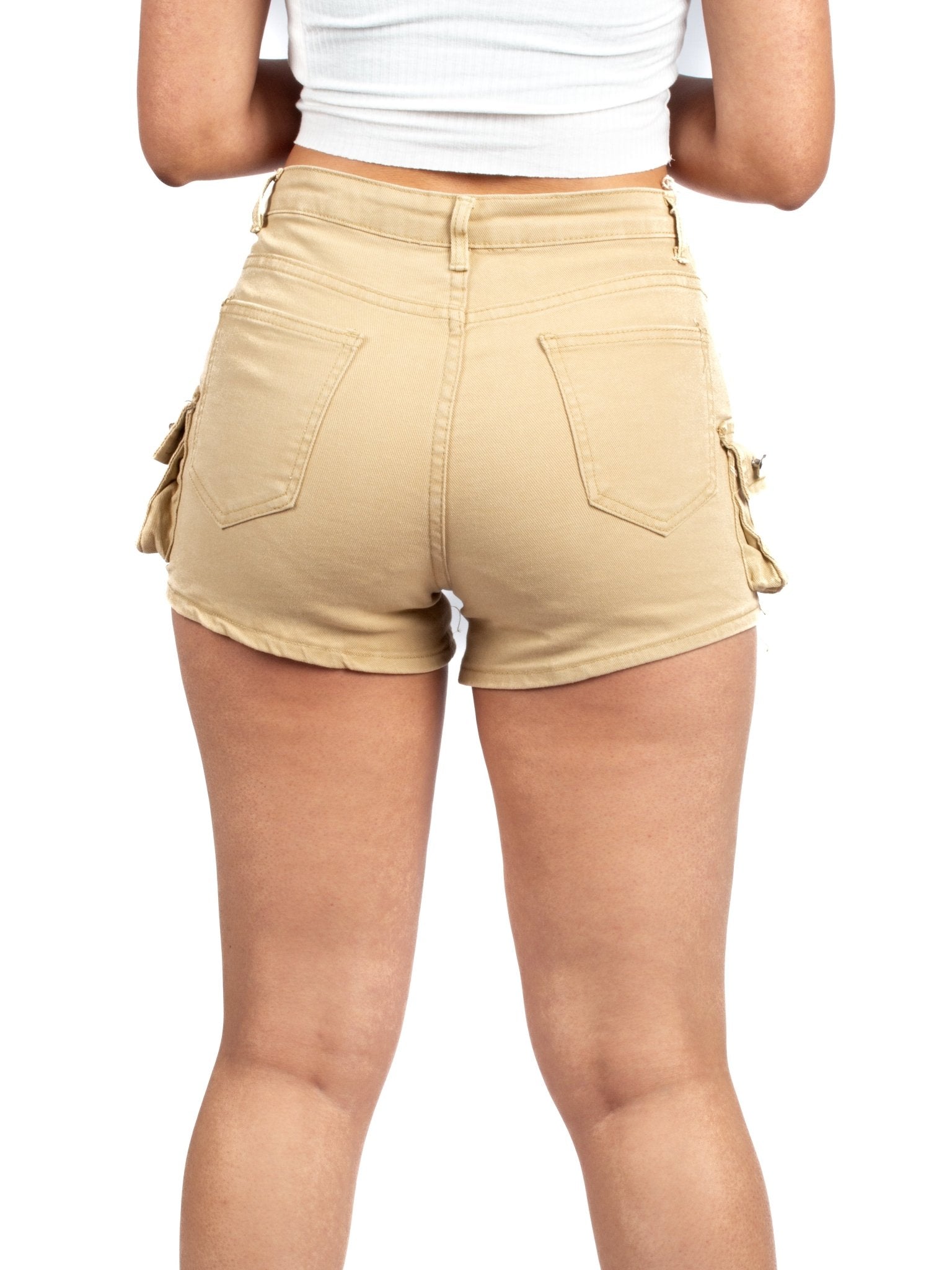 Beige High-Waisted Utility Shorts with Side Pockets XD124