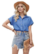 Solid Color Button Front Cropped Shirt - Fashionable & Versatile