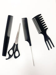 Hair Comb Set With Scissors 4pc Set - Perfect Hair Styling Kit