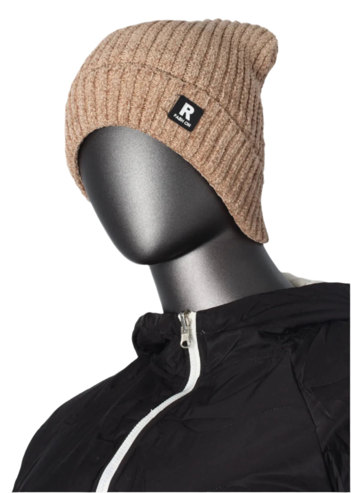 Thick Ribbed Beanie with Fleece Lining – R Logo Style