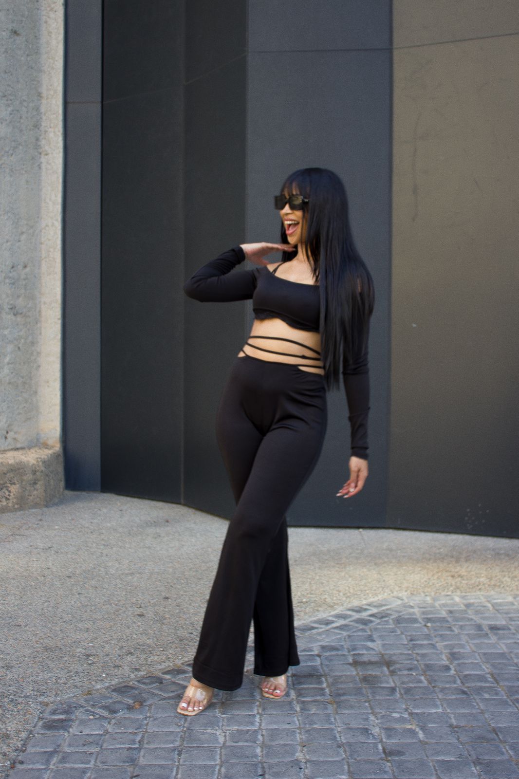 Off Shoulder Long Sleeve Lace-Up Pants Set - Bold & Stylish