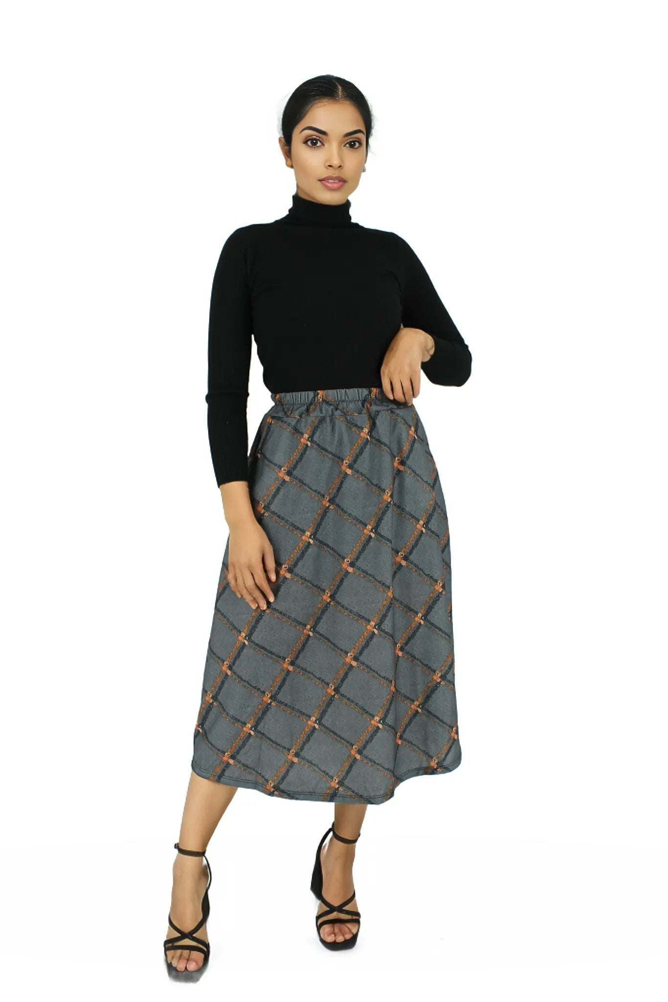 A-Line Printed Midi Skirt With Pockets XD21