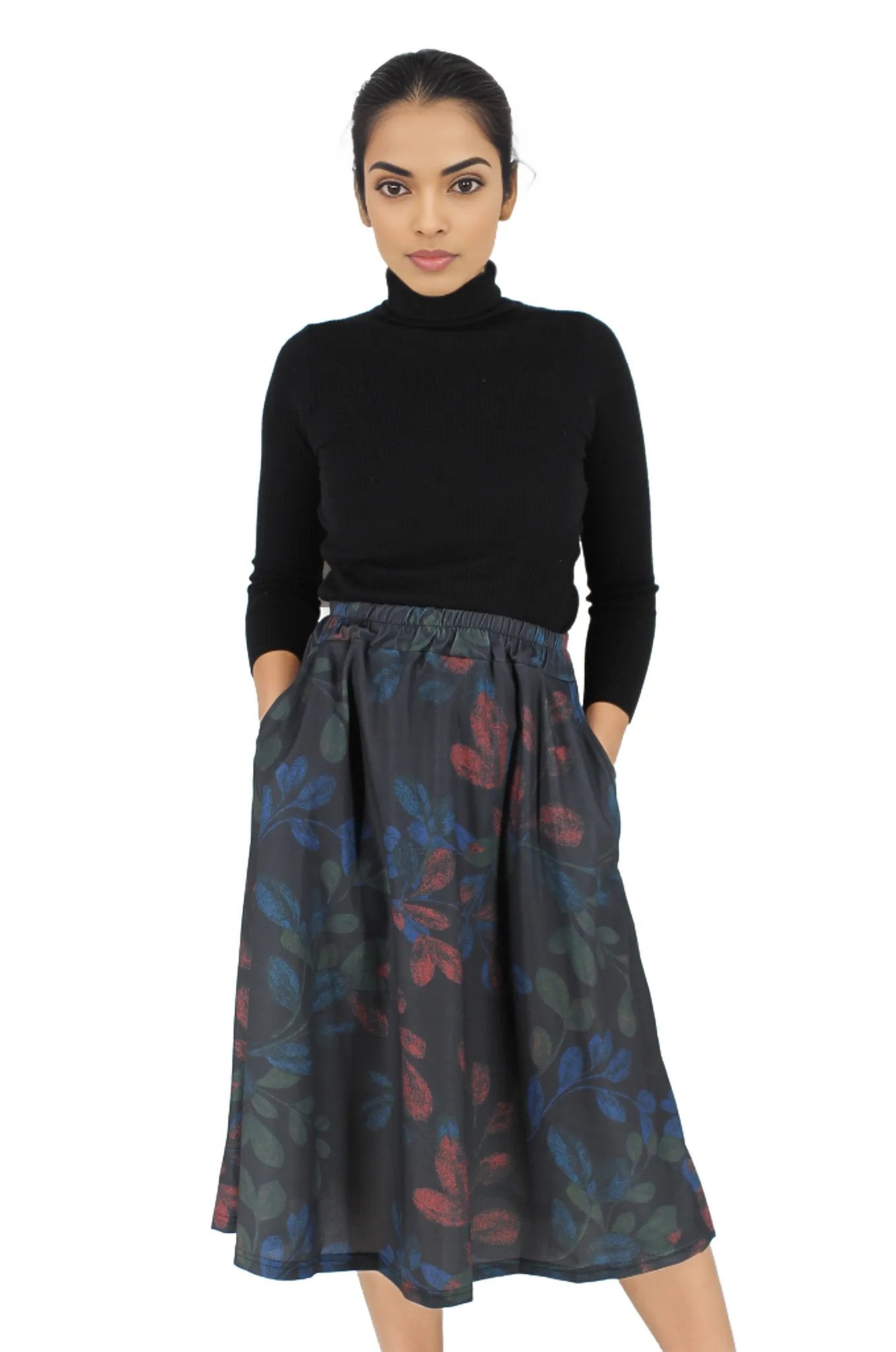A-Line Printed Midi Skirt With Pockets XD21