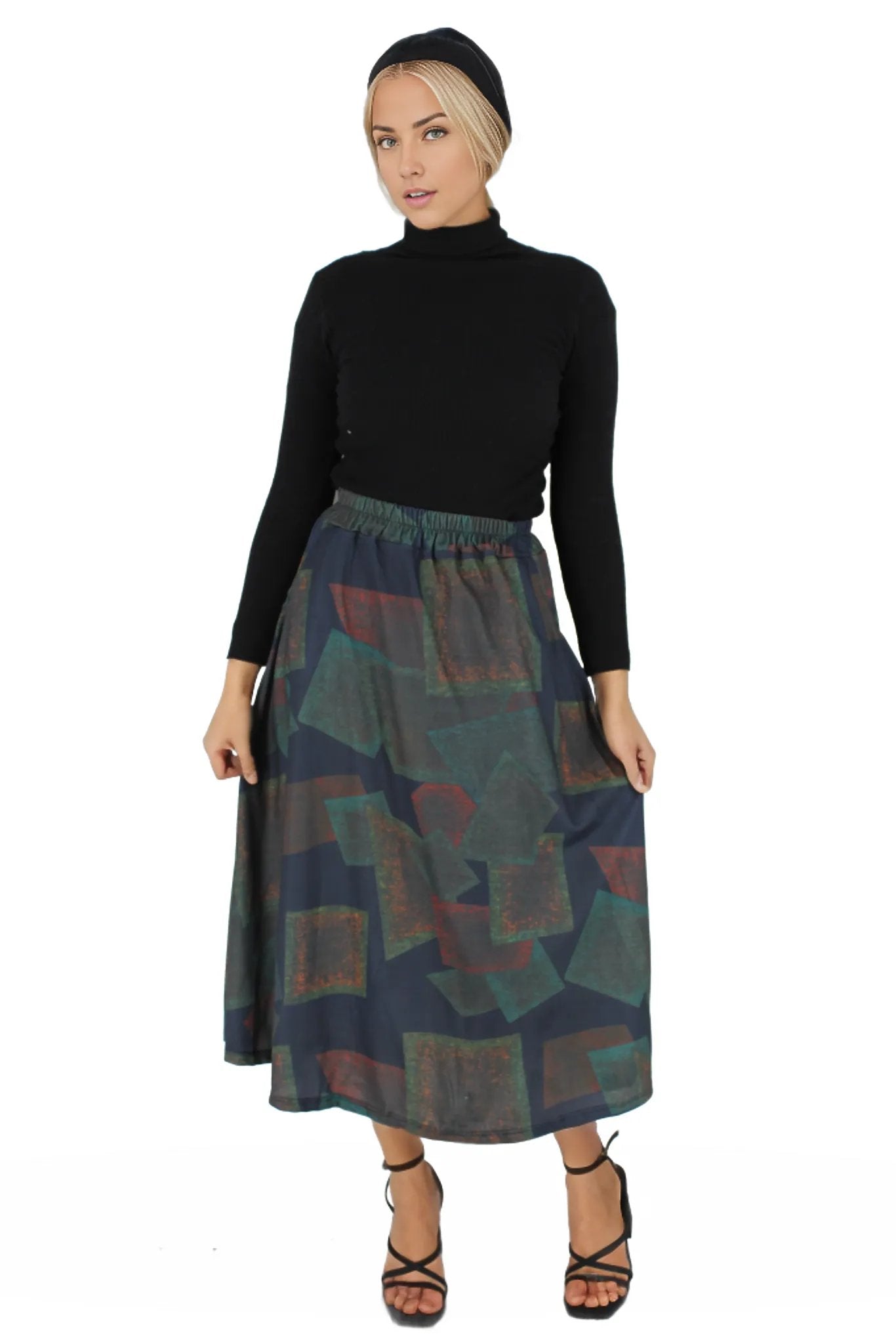 A-Line Printed Midi Skirt With Pockets XD21