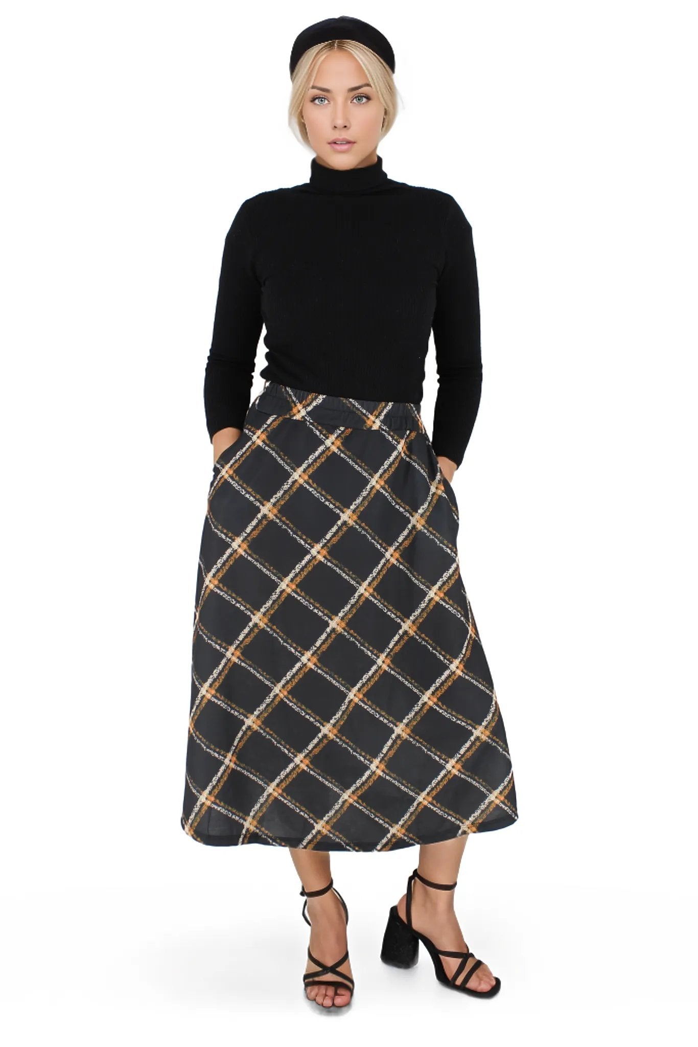 A-Line Printed Midi Skirt With Pockets XD21