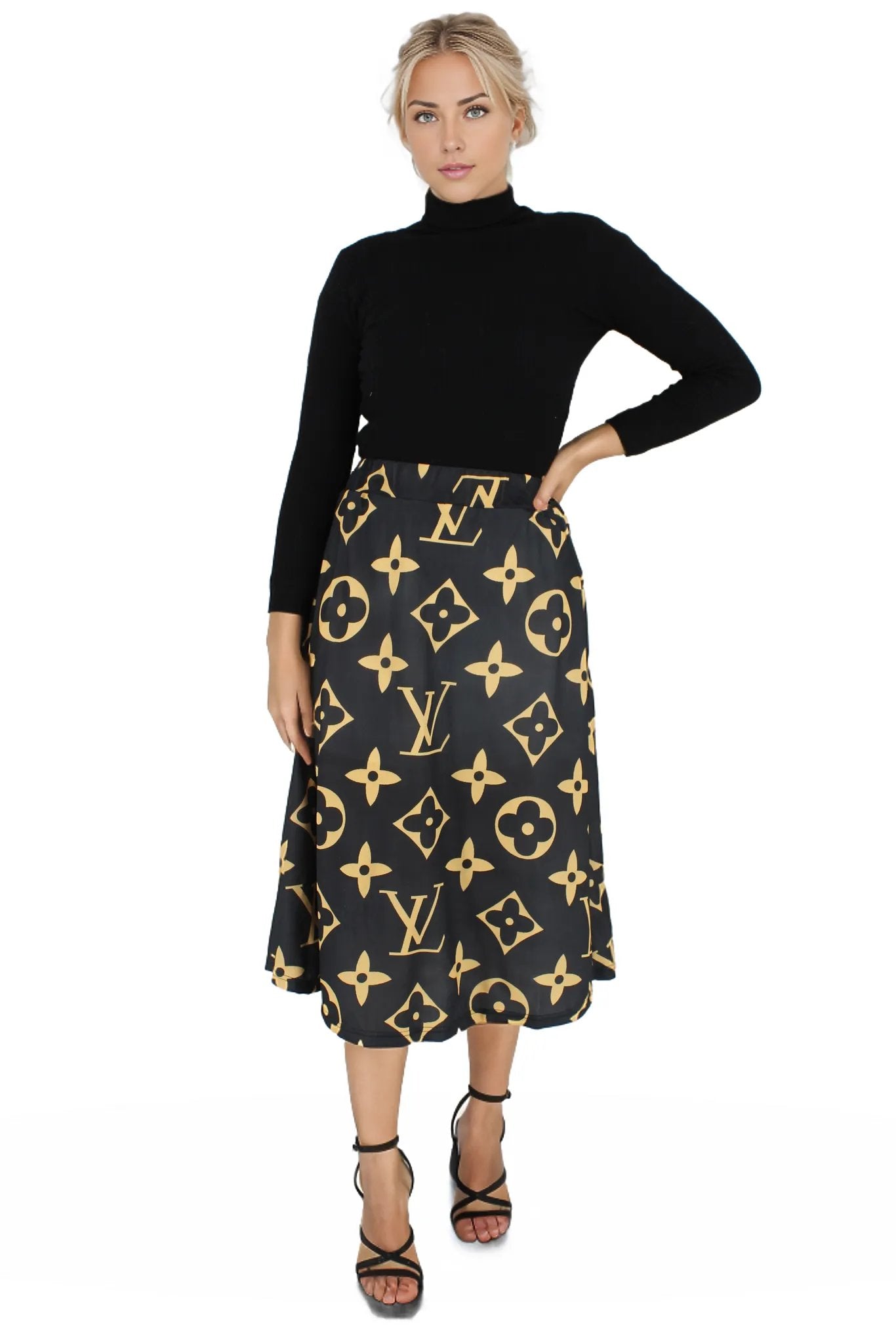 A-Line Printed Midi Skirt With Pockets XD21