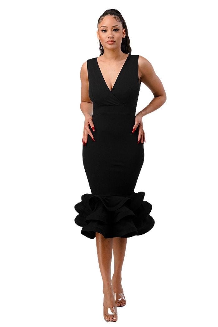 Sleeveless 3D Three-Dimensional Skirt V-Neck Evening Dress