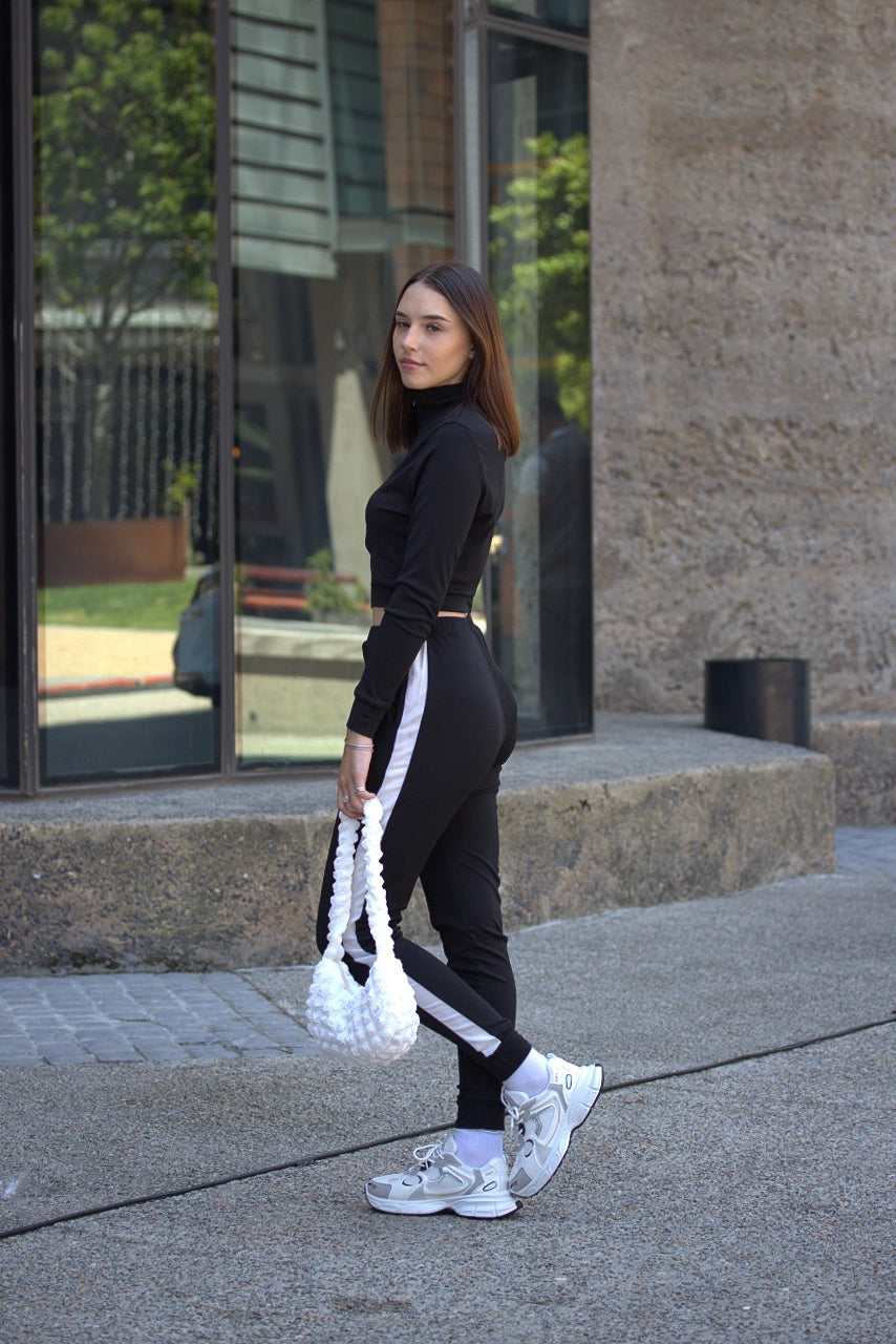 Stripe Two Piece Pants Crop Top Set