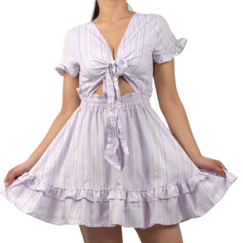Vacation Frilled Striped Printed Short Dress - XD21