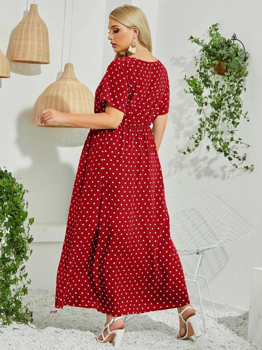 Red Polka Dot Maxi Dress - Vintage & Chic