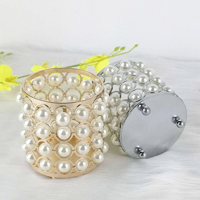 Pearl Beaded Makeup Brush Holder - Elegant Vanity Organizer