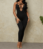 Cut Out Front Black  Women's Jumpsuit