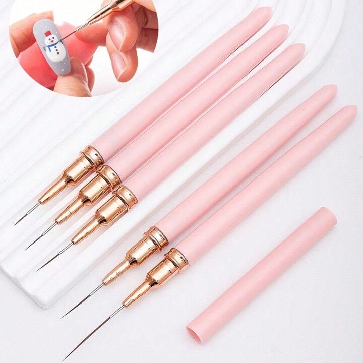Precision Liner Nail Art Brush – 5pc Pink Handle Set