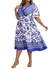 Elegant Blue & White Floral Dress - Perfect for Summer