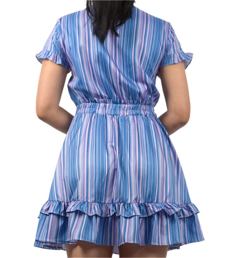 Vacation Frilled Striped Printed Short Dress - XD21
