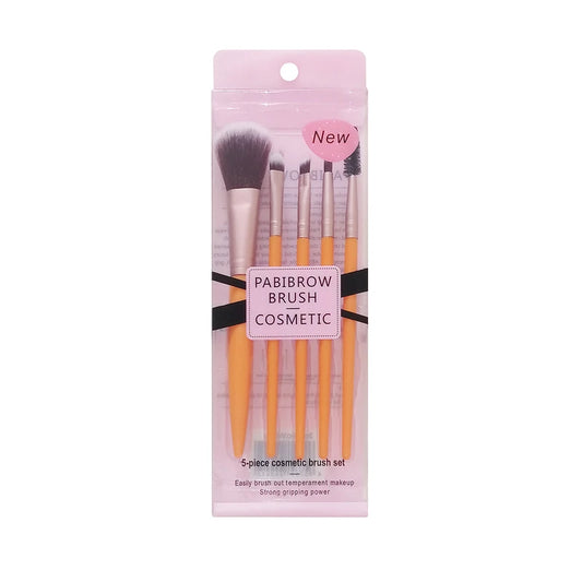 5pc Cosmetic Brush Set – Soft Makeup Brushes for Brows, Eyes & Face - Random Colour