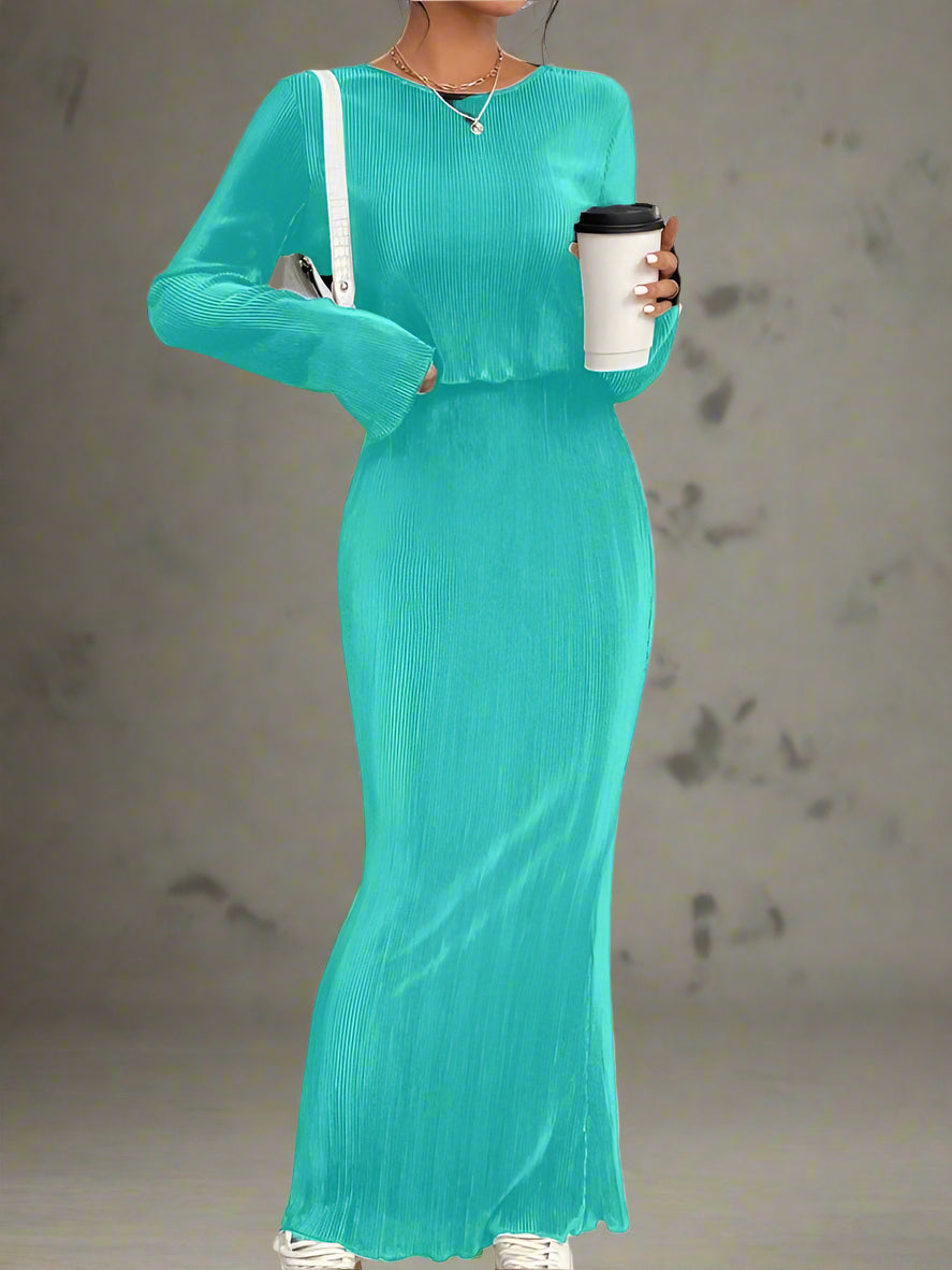 Ribbed Knit Two Piece Set - Top & Maxi Skirt