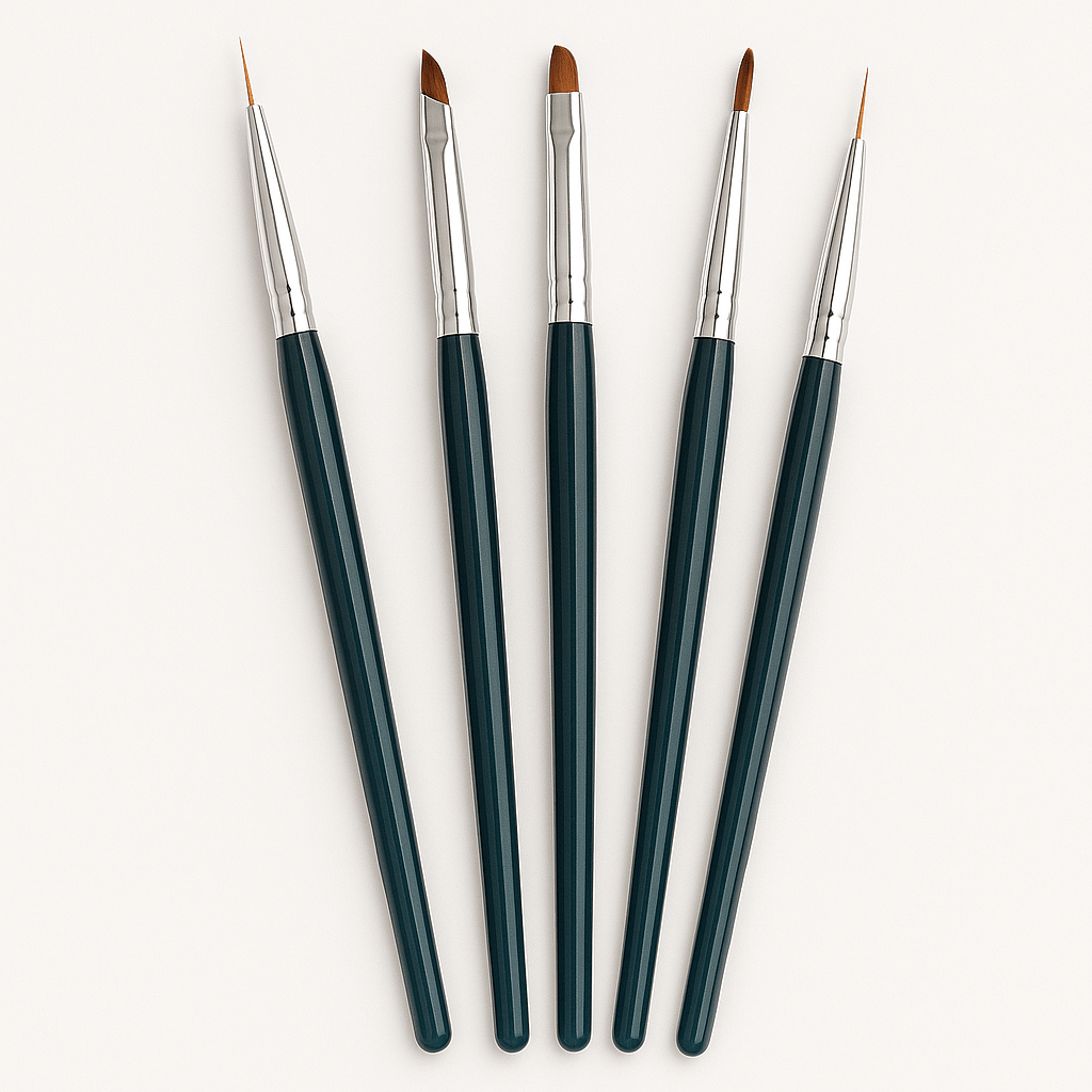 Green Handle Nail Art Brush Set – 5pcs Fine Detail Painting Tools (Random Colour)