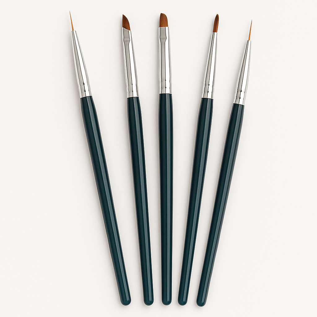 Green Handle Nail Art Brush Set – 5pcs Fine Detail Painting Tools (Random Colour)