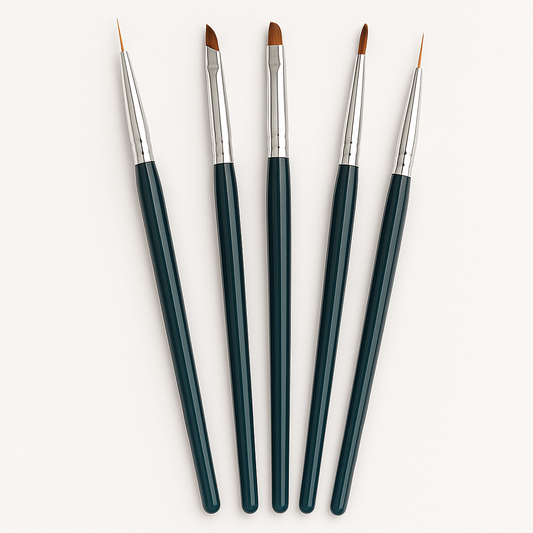 Green Handle Nail Art Brush Set – 5pcs Fine Detail Painting Tools (Random Colour)