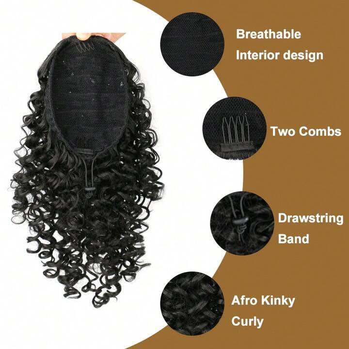 Short Synthetic Kinky Curly Drawstring With Two Clips Extension Ponytail