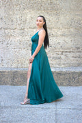 Solid Split Thigh Shoulder Cami Bridesmaid Dress