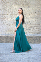 Solid Split Thigh Shoulder Cami Bridesmaid Dress