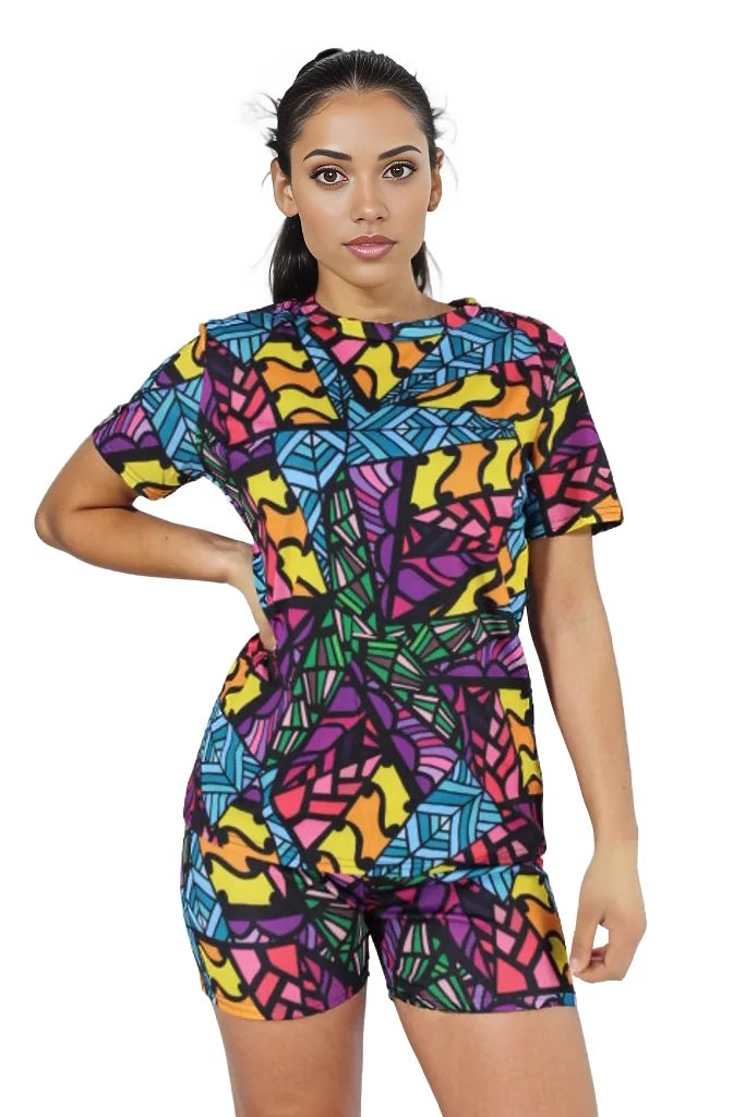 Abstract Graphic Shorts and T-shirt Two Piece Set XD21