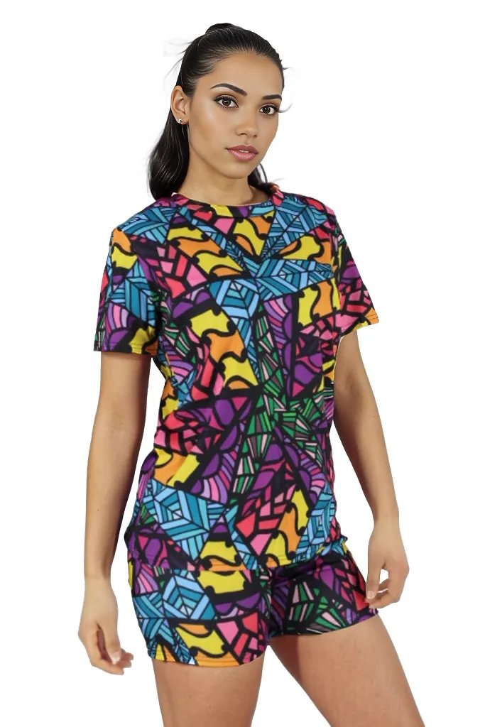 Abstract Graphic Shorts and T-shirt Two Piece Set XD21