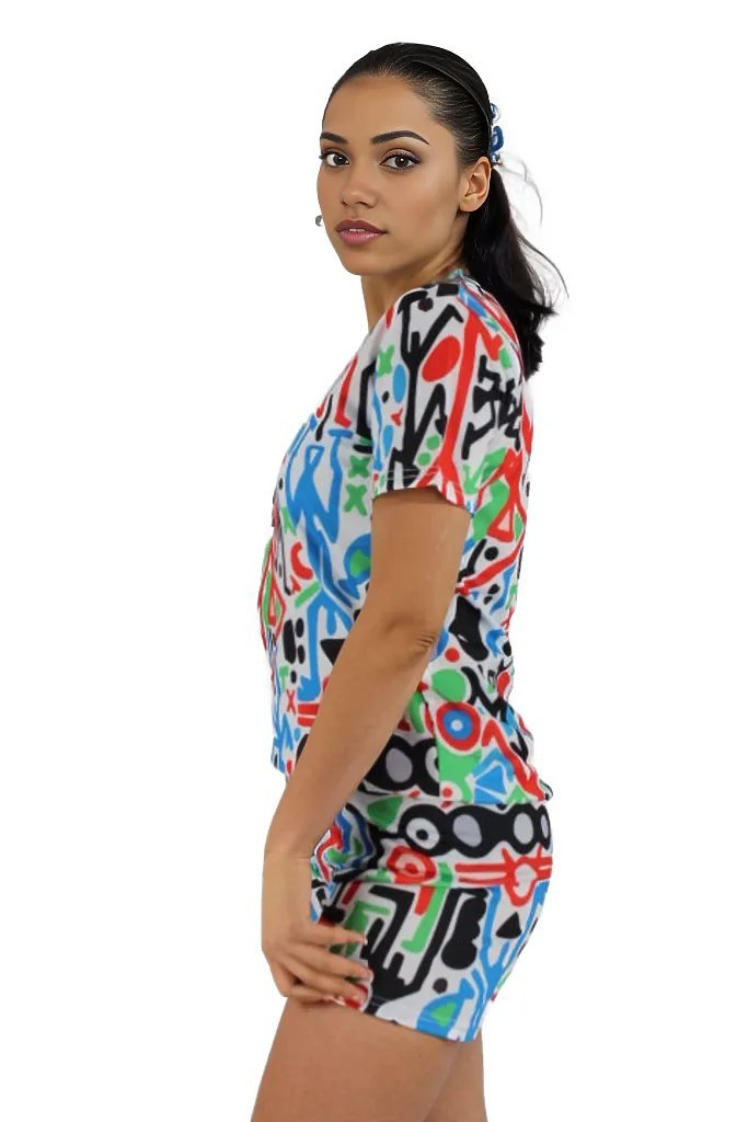 Abstract Graphic Shorts and T-shirt Two Piece Set XD21