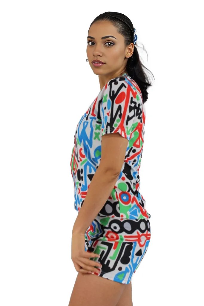 Abstract Graphic Shorts and T-shirt Two Piece Set XD21