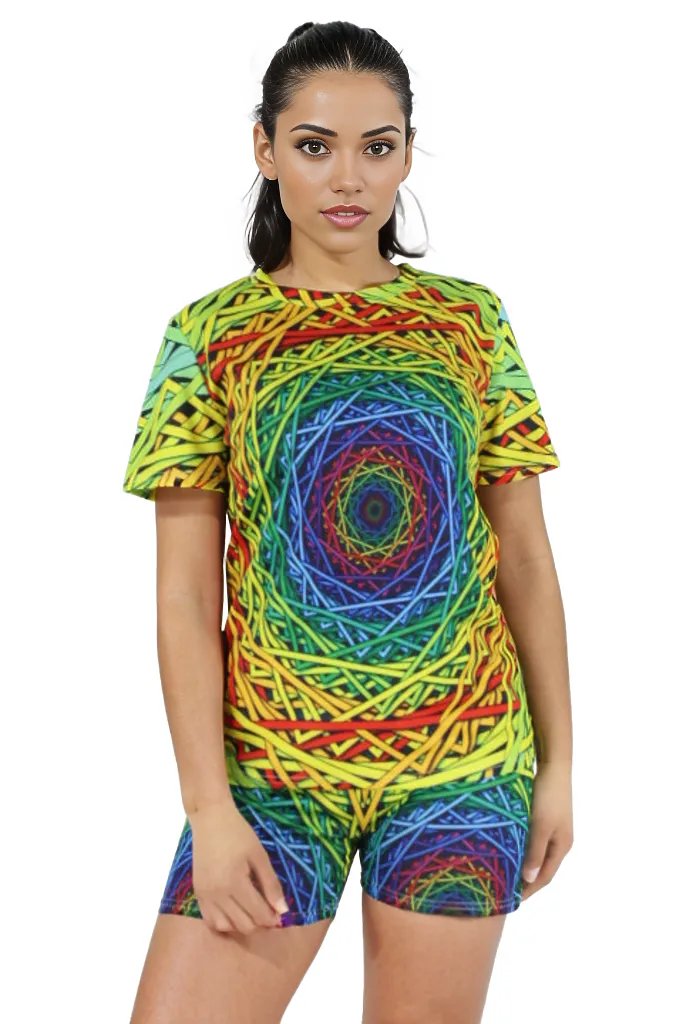 Abstract Graphic Shorts and T-shirt Two Piece Set XD21