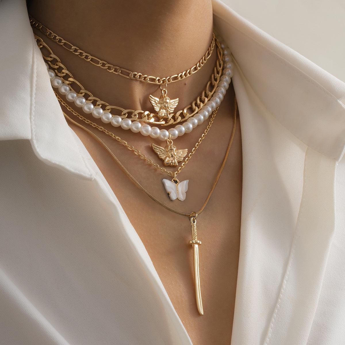 Angel multi-element set necklace imitation pearl - XD21