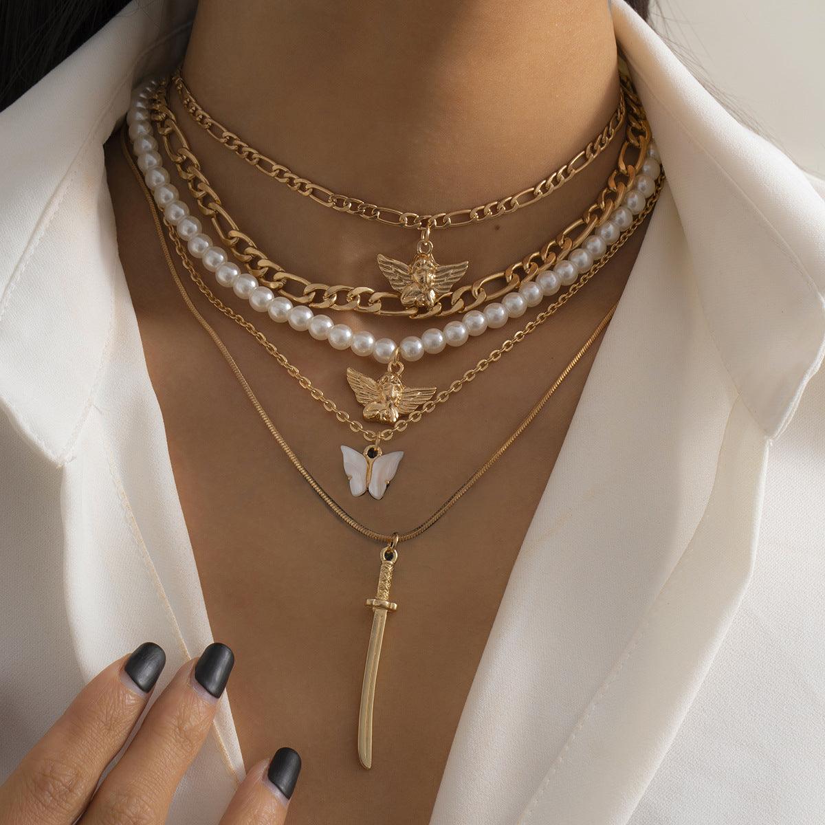 Angel multi-element set necklace imitation pearl - XD21