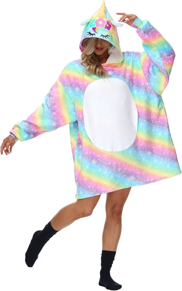 Animal Oversized Hoodie Blanket Pajamas Flannel Sleepwear XD21