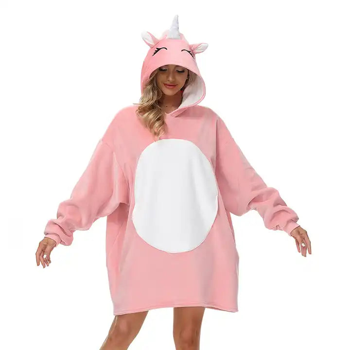 Animal Oversized Hoodie Blanket Pajamas Flannel Sleepwear XD21