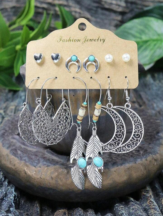 Assorted Boho Dangle Earrings & Studs 6pc Set XD21