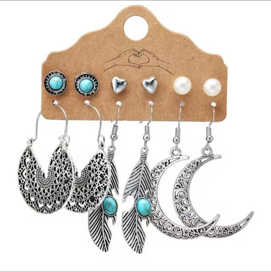 Assorted Boho Dangle Earrings & Studs 6pc Set XD21