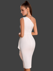 Asymetrical neck ruffel midi dress XD21