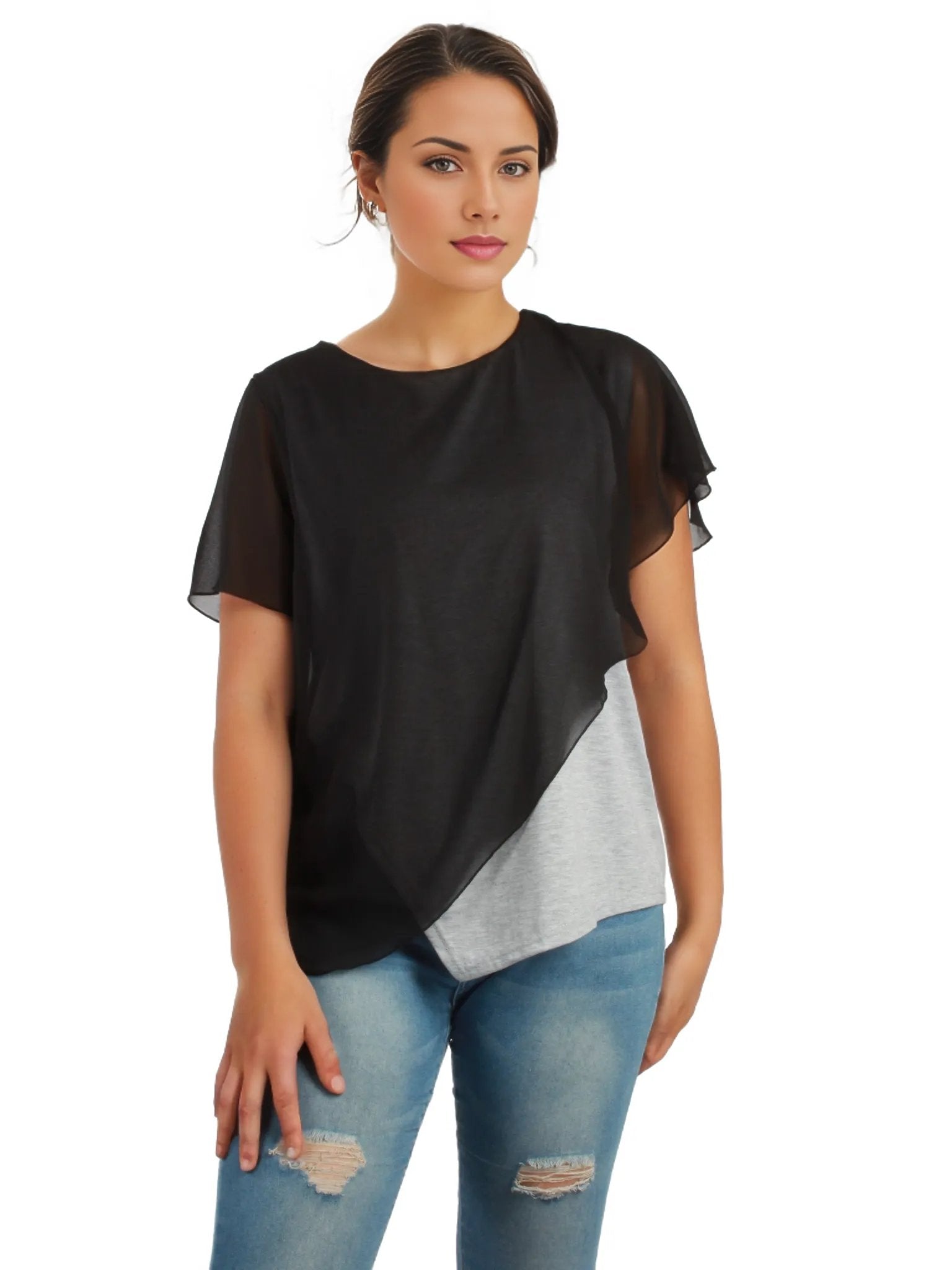 Asymmetrical Chiffon Layer Top XD21