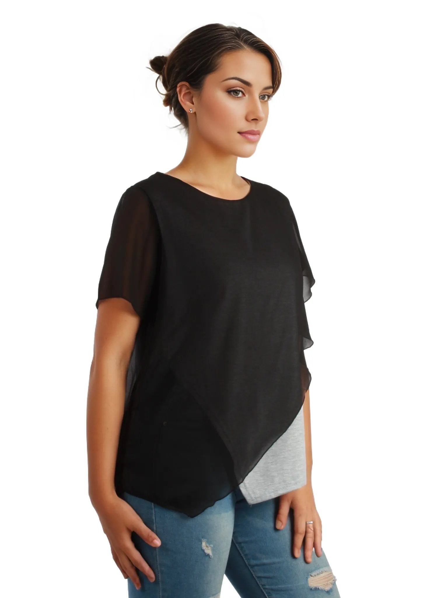 Asymmetrical Chiffon Layer Top XD21