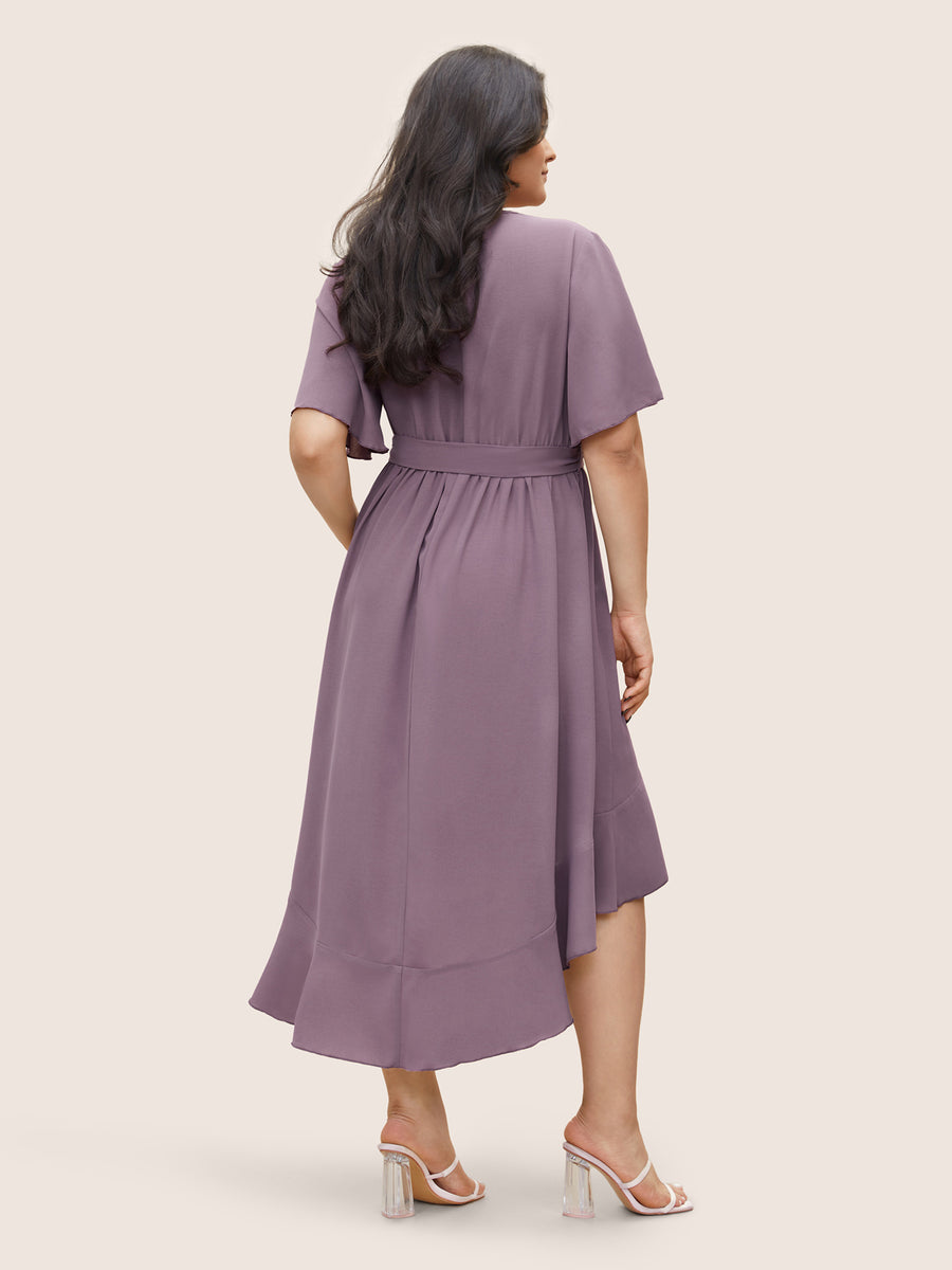 Asymmetrical Frill Midi Dress With Belt XD21