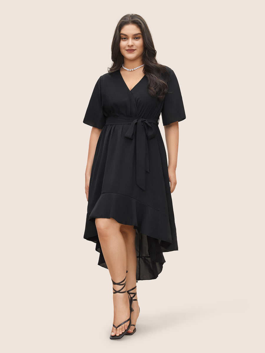 Asymmetrical Frill Midi Dress With Belt XD21