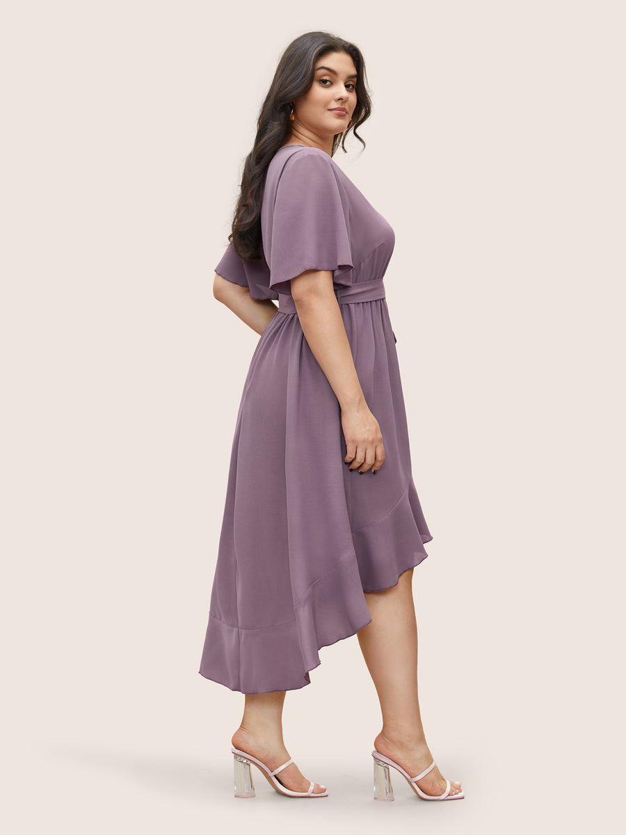 Asymmetrical Frill Midi Dress With Belt XD21