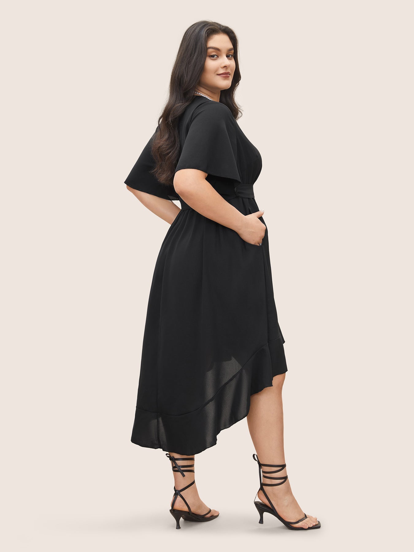 Asymmetrical Frill Midi Dress With Belt XD21